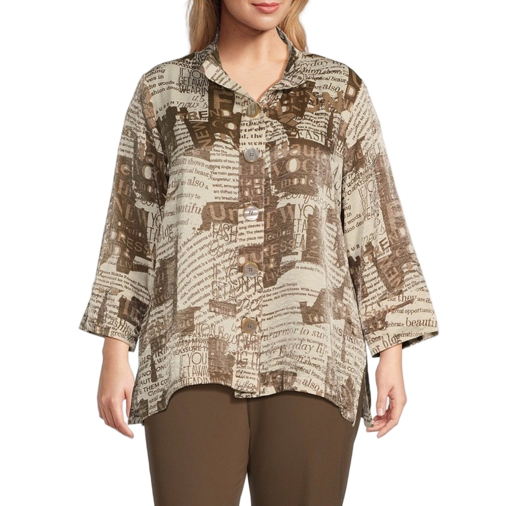 🎻Multiples Beige and Brown Button Down Shirt size 2X GUC..